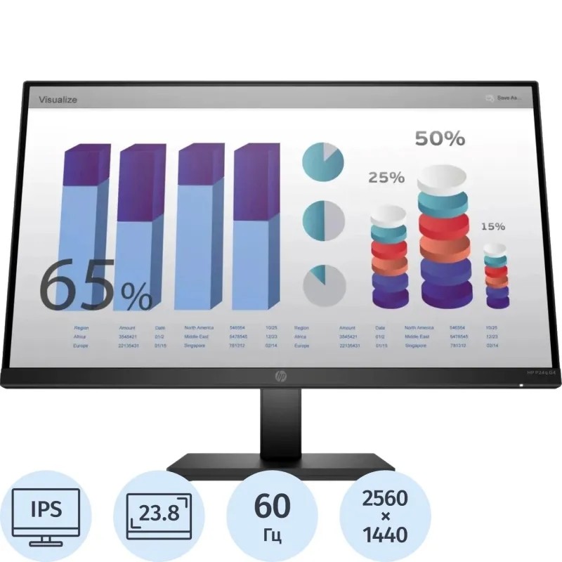 Монитор HP 23.8 P24q G4 IPS HDMI HAS Piv 2560x1440 60Hz VGA 2K (8MB10AA)
