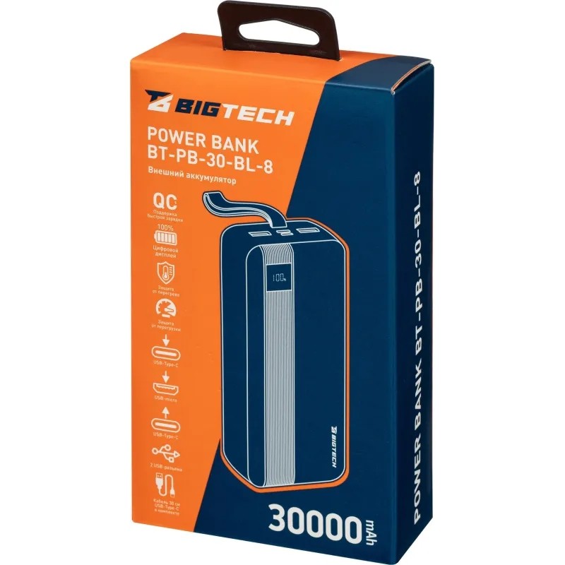 Внешний аккумулятор BigTech (BT-PB-30-BL-8) 30000 mAh черный