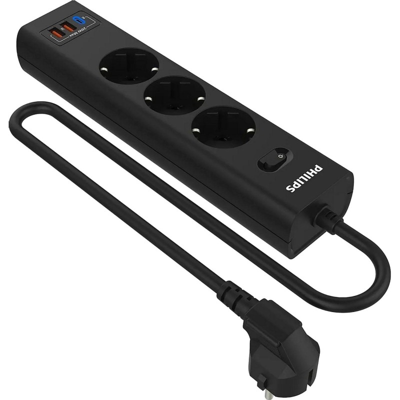 Сетевой фильтр Philips CHP4336BA/51 3р/2м с USB, 10А, черный