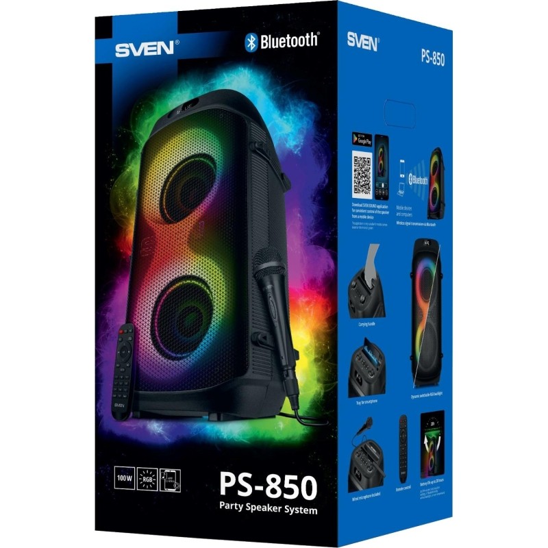 Акустическая система Sven PS-850, 2x50Вт (RMS), BT/FM/USB/SD, мкф, аккум