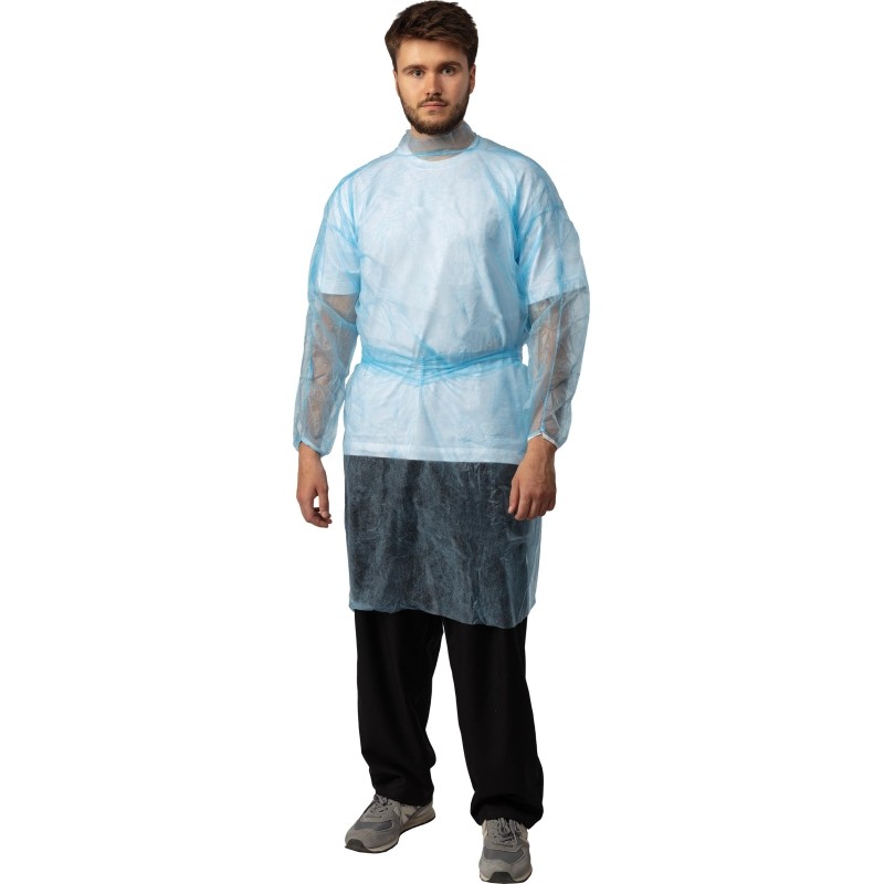 Халат н/с , на завязк, рук.рез, дл.110см, XXL, пл 25, голуб, 10 шт/уп 
