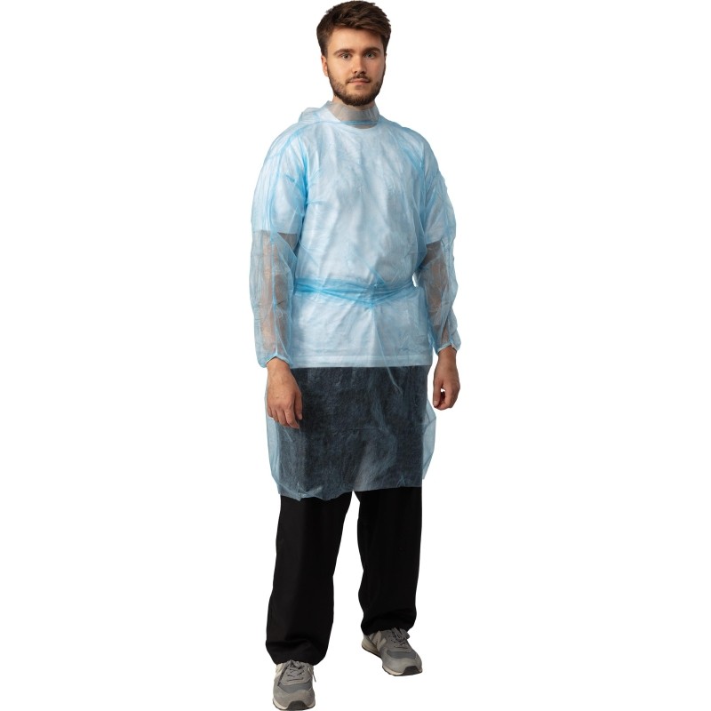 Халат н/с , на завязк, рук.рез, дл.110см, XXL, пл 25, голуб, 10 шт/уп 
