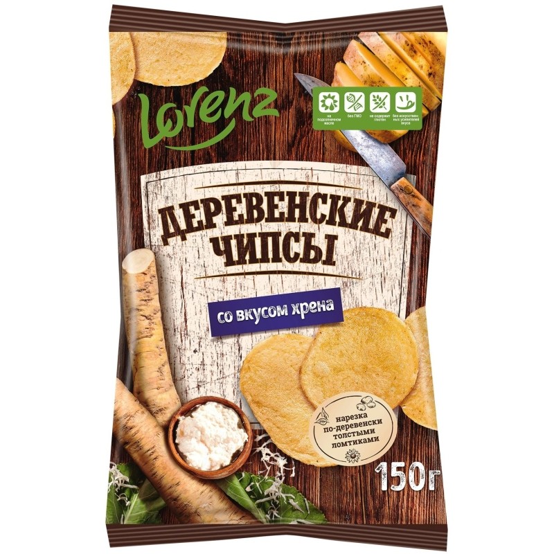 Чипсы картофельные Lorenz Деревенские со вкусом хрена 150г