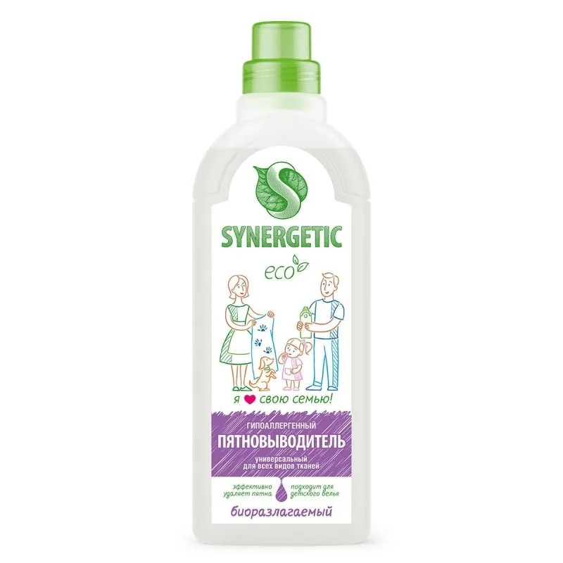 Пятновыводитель SYNERGETIC для одежды гипоаллергенный без запаха 1л