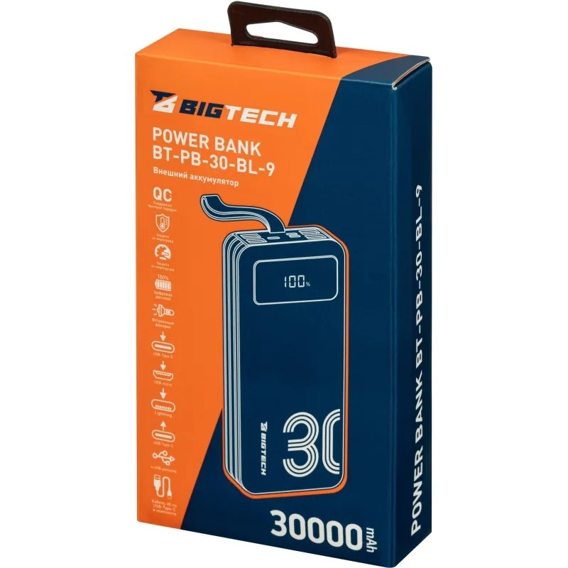 Внешний аккумулятор BigTech (BT-PB-30-BL-9) 30000 mAh черный