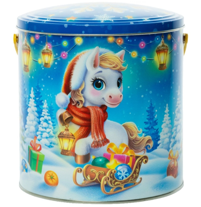 Новогодний сладкий подарок Снежный курьер Жесть 1000 грамм, K055