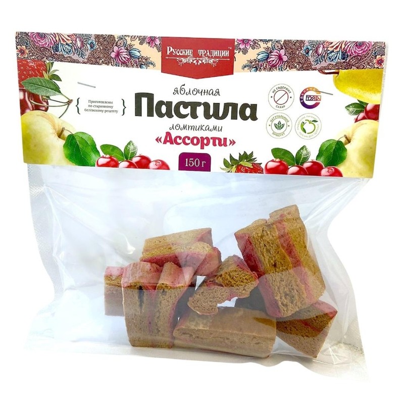 Пастила ломтиками Русские Традиции ассорти ябл, клюква, вишня, клуб, 150г