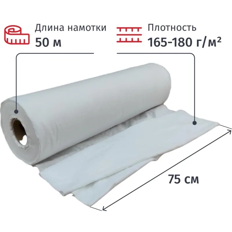 Полотно техническое ФЛАНЕЛЬ отбеленная, рулон 0,75х50м, пл. 175г/м2