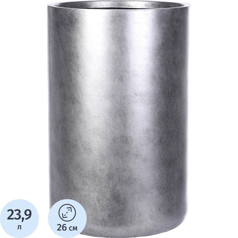 Кашпо Крисмас Высокое, цилиндр, файберстоун, серебр,D26H45 cm,V-XMAS-SLV-26