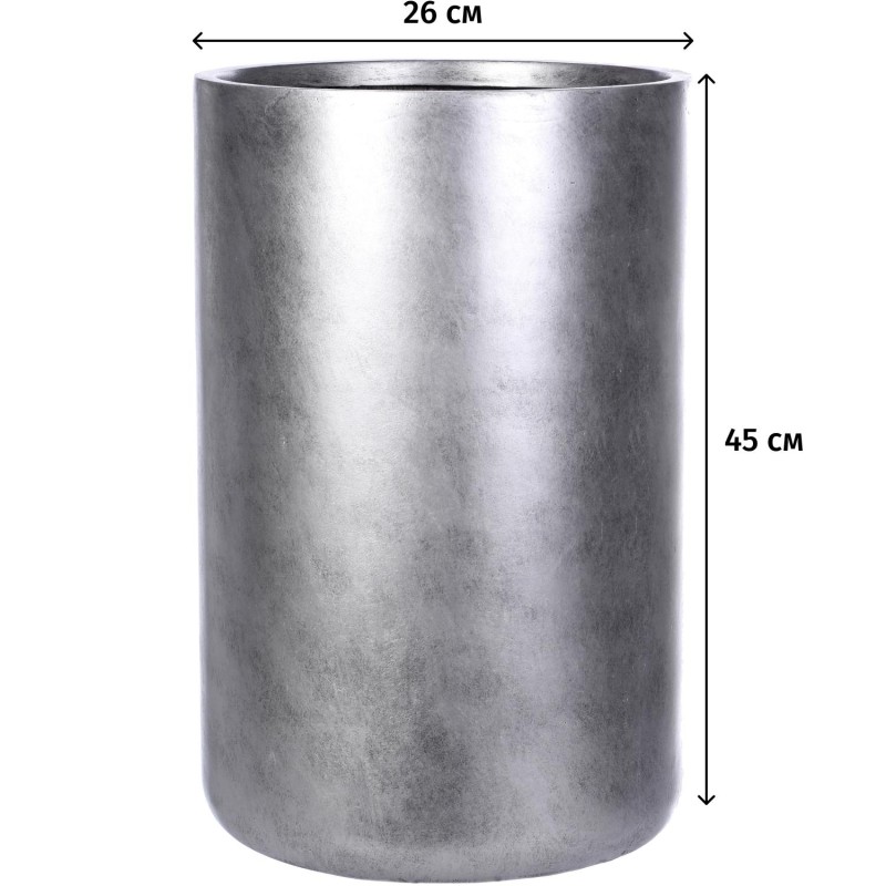 Кашпо Крисмас Высокое, цилиндр, файберстоун, серебр,D26H45 cm,V-XMAS-SLV-26