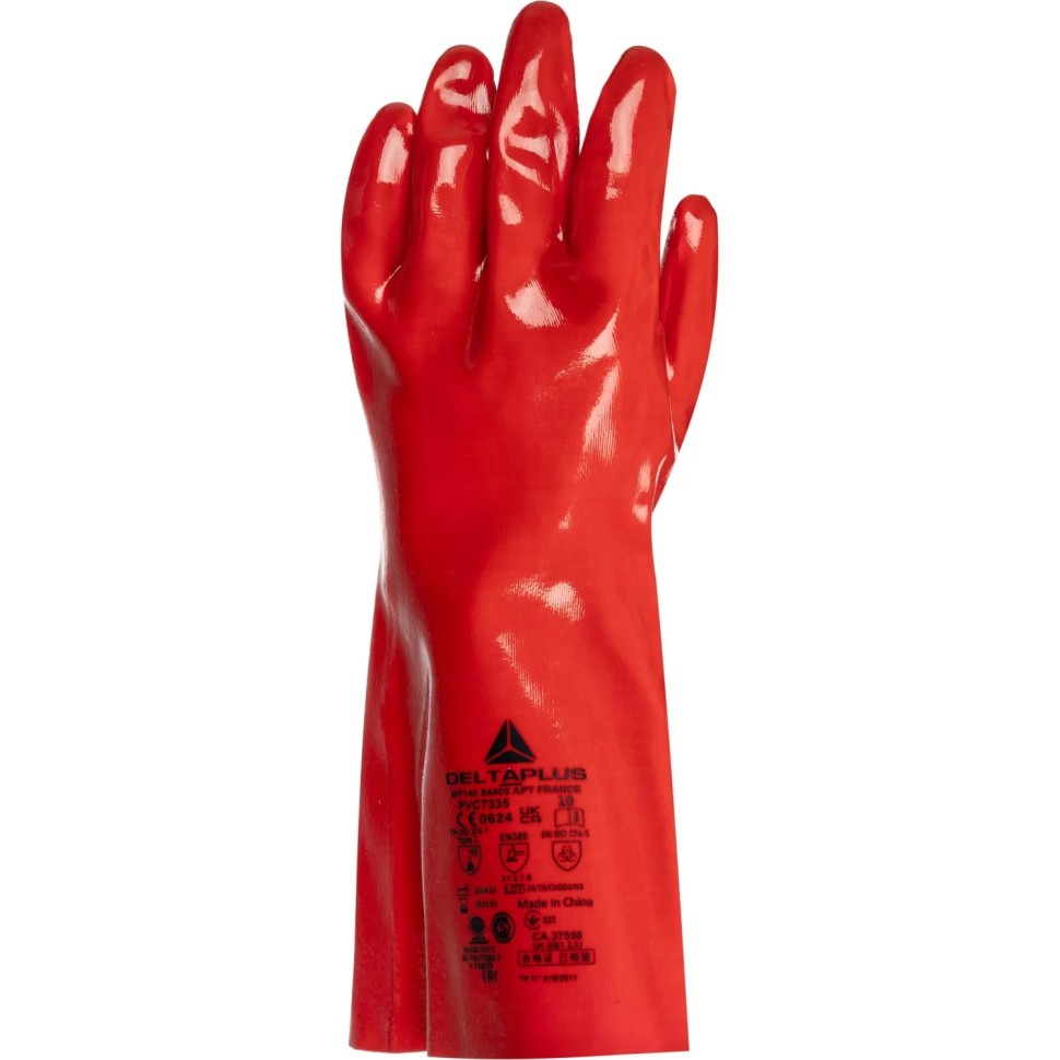 Перчатки DELTA PLUS PVC733510 ПВХ КЩС цв.красный р.10