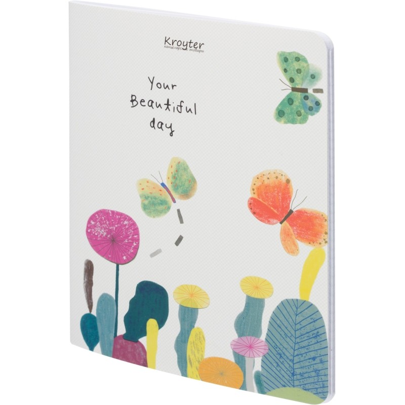 Тетрадь общая Kroyter А5,48л,клетка,скрепка Flowers, 4 шт/уп.66007