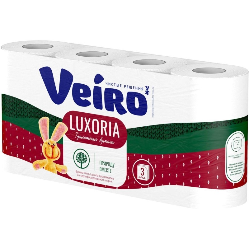 Бумага туалетная Veiro Luxoria 3сл бел цел втул 17м 8рул/уп 5с38