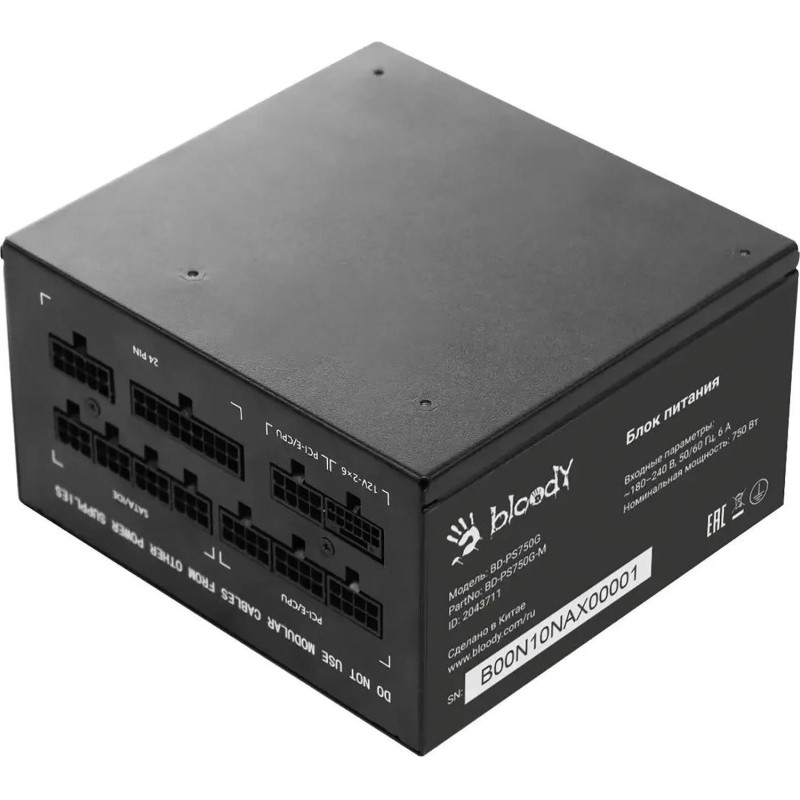 Блок питания Bloody (BD-PS750G-M)ATX 80+(20+4pin)APFC 120/fan Cab/Man