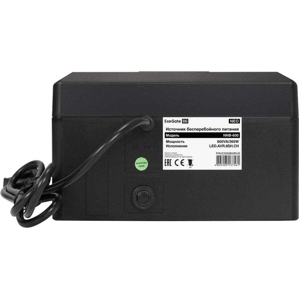 ИБП ExeGate NEO NNB-600 600ВА/360Вт,лин.инт, LED, AVR, 8xEURO(EX293853RUS) ИБП ExeGate NEO NNB-600 600ВА/360Вт,лин.инт, LED, AVR, 8xEURO(EX293853RUS)