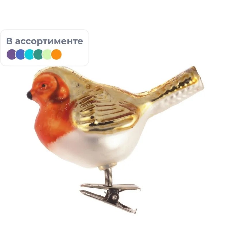 Игрушка НГ на прищепке Птичка L8 W5 H8см,4в.,719816