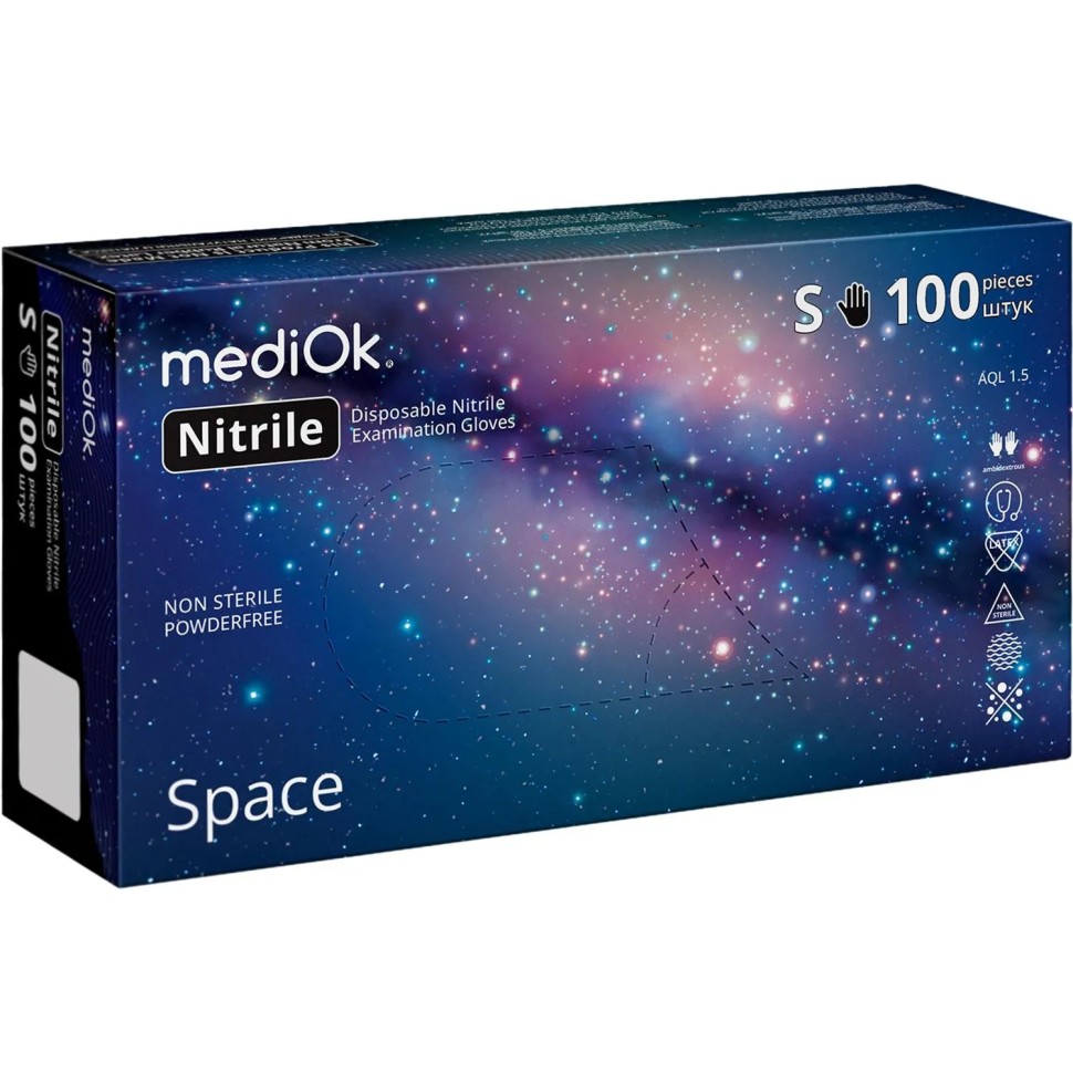 Перчатки нитрил. н/с. н/о, черные MediOk (S) 50п/уп, 3,5гр
