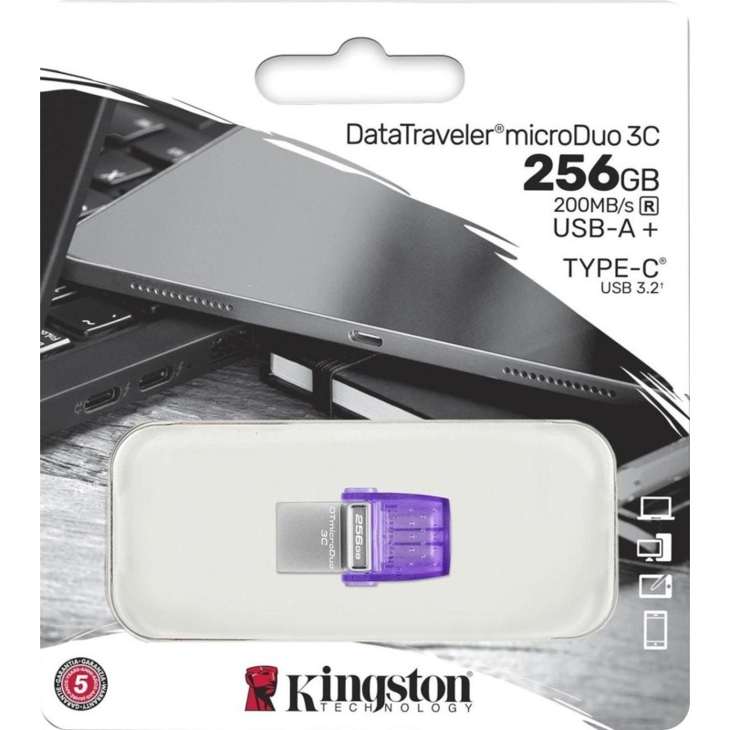Флеш-память Kingston microDuo 3C G3, 256 Гб, USB 3.2 &amp; USB Type-C и Type-A