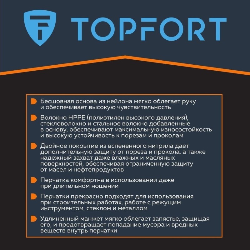 Перчатки защитные от порезов  TopFort Сполдер Нит Е с нитр.покр. р.10