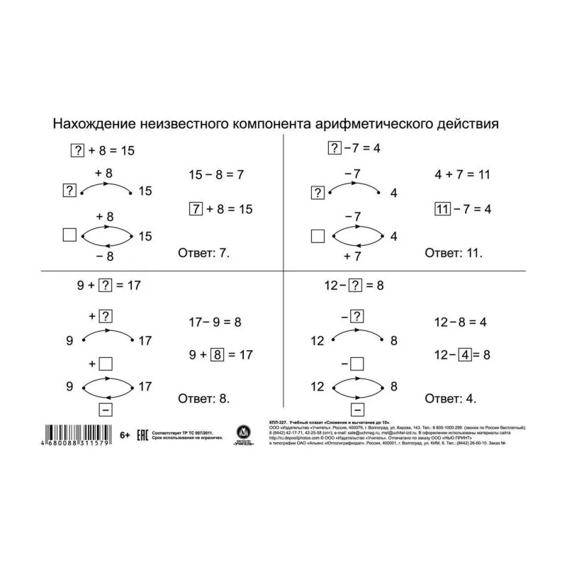 Плакат Учебный.Сложение и вычитание до 10, А5,КПЛ-327
