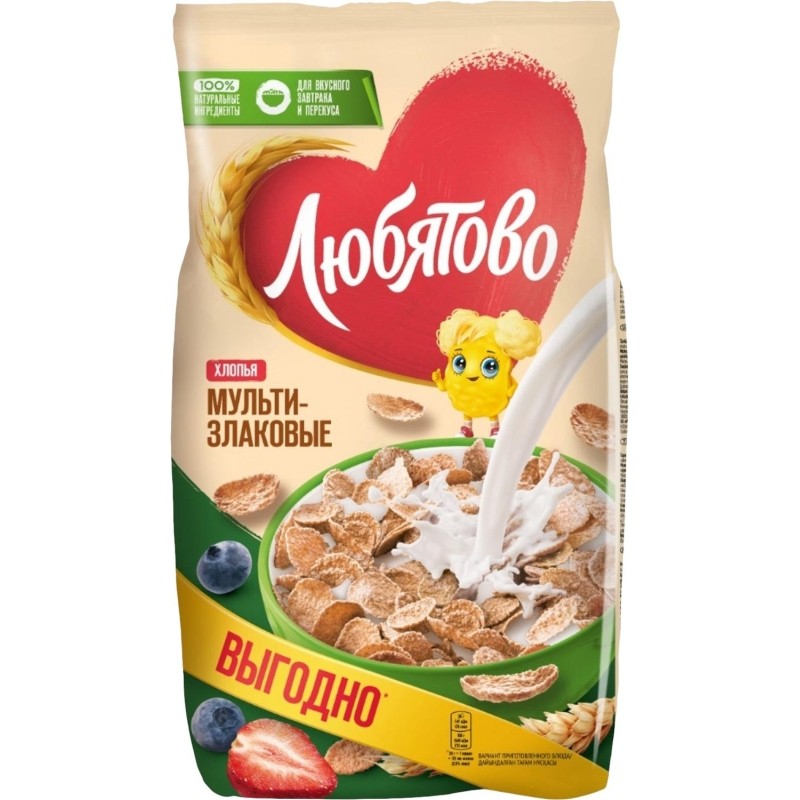 Хлопья Любятово мультизлаковые, 450г