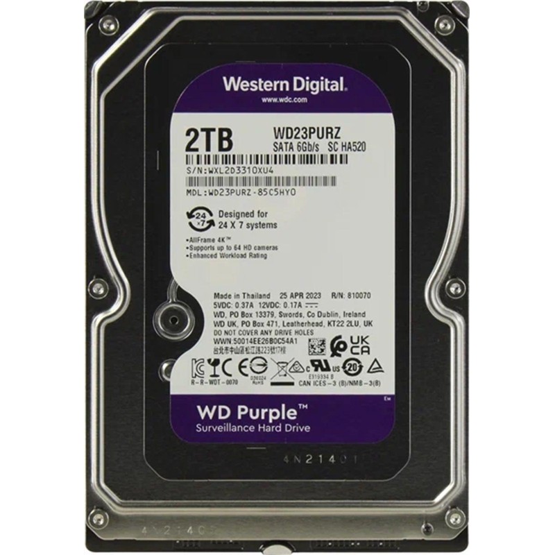 Жесткий диск Western Digital Purple 2TB, SATA, 5400rpm,64MB(WD23PURZ)