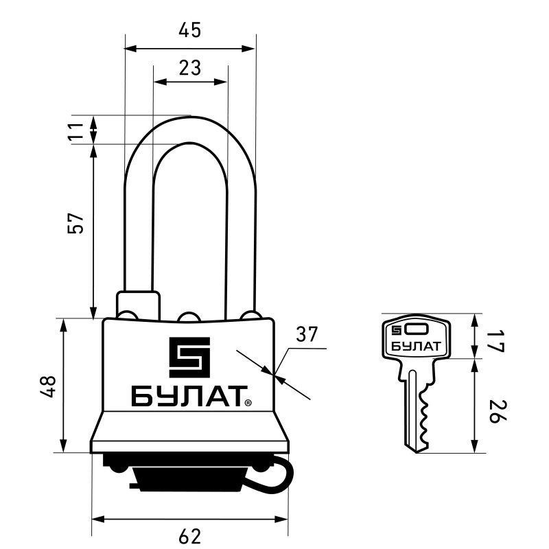 Замок навесной всепогод_УЗК Булат ВС 0350-01 (62xd=11) сталь желтый (5кл)