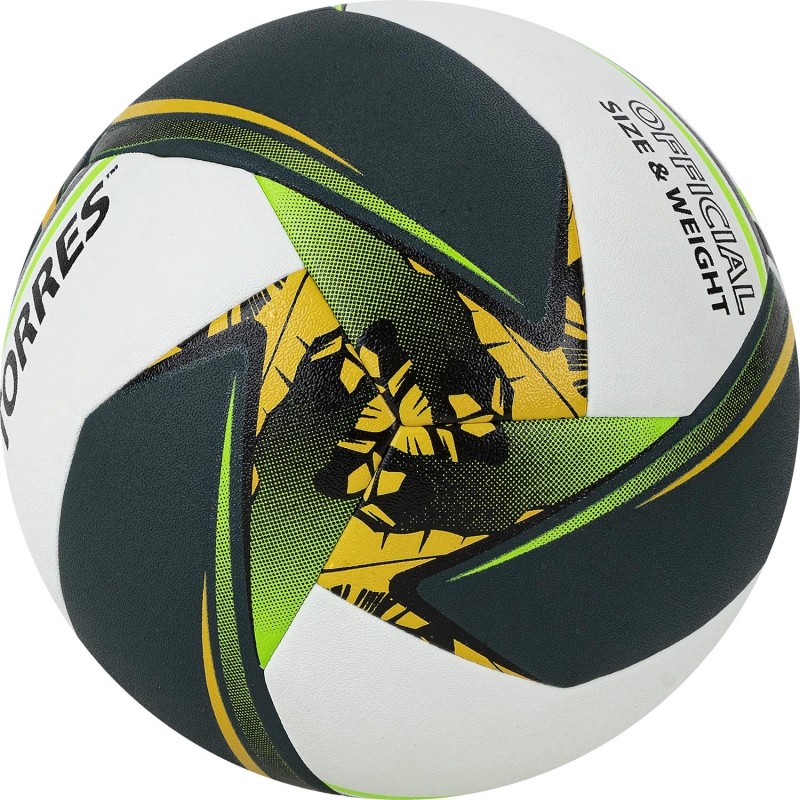 Мяч вол. трен. TORRES Save, V321505, р.5, мягкая синт.кожа 12п бел-зел-жел