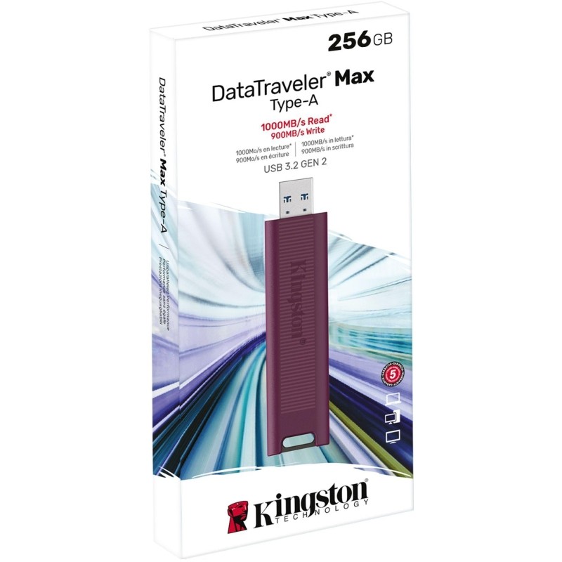 Флеш-память Kingston DataTraveler MaxA, 256 ГБ USB3.2 Gen 2 Type-A/бордовый